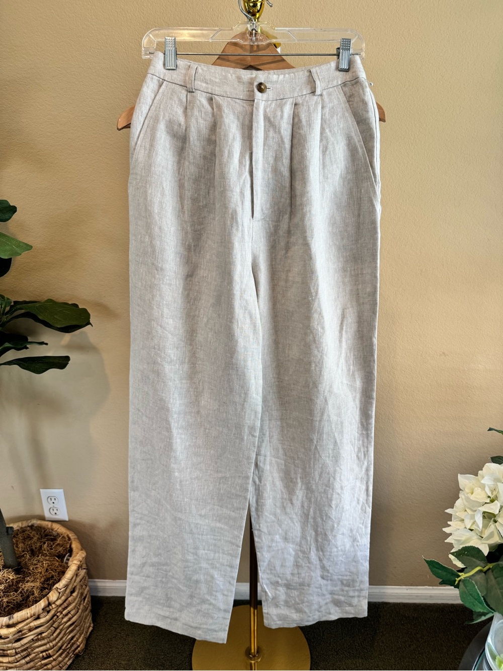 Reformation Mason Linen High Rise Wide Leg Pleated Pant Beige Women 2 Like New - Picture 5 of 16